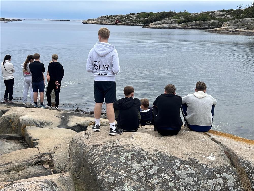 Skoleelever ser utover vannet - Klikk for stort bilde