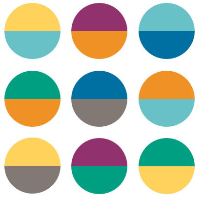 9 sirkler som viser ulike fargekombinasjer - Klikk for stort bilde