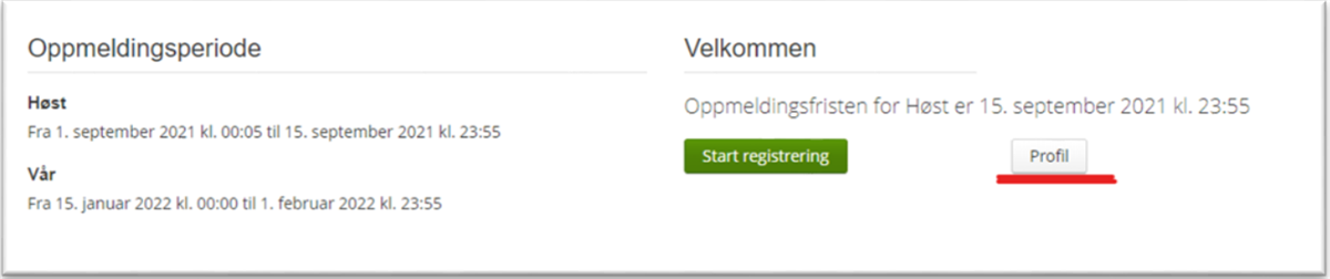 Du må logge deg inn i privatistportalen og trykke på knappen som heter profil - Klikk for stort bilde